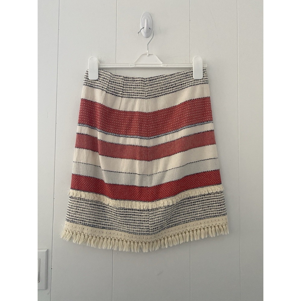 J. Mclaughlin Carmela Boho Red White Blue Striped Fringe‎ Trim A-Line Skirt Sz 8